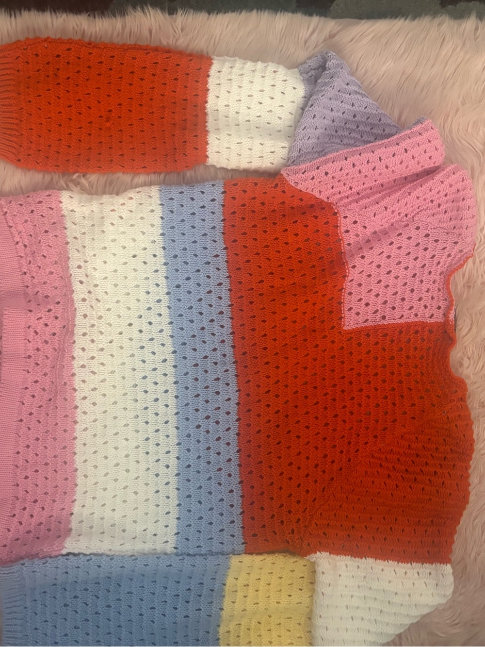 Colorblock Open-Knit V-Neck Sweater — Multi-Color - Picture 2 of 9